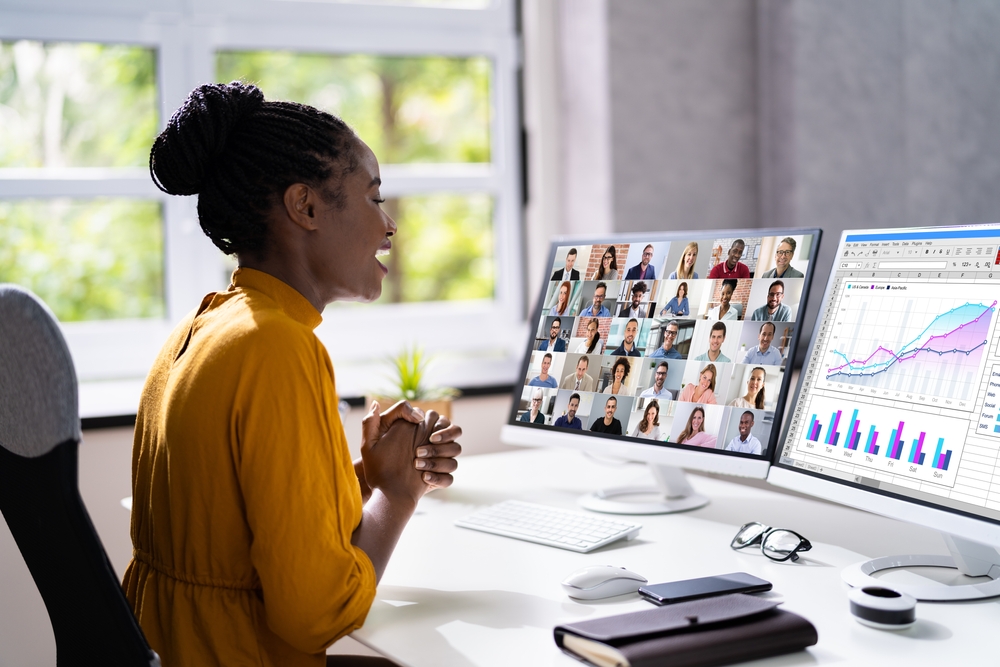 Virtual,Telework,Webinar,And,Learning,Presentation.,African,Person,Telecommute